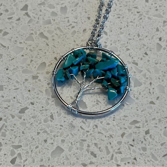 Crushed Stone Silver Color Tree Of Life Necklace - Picture 3 of 10
